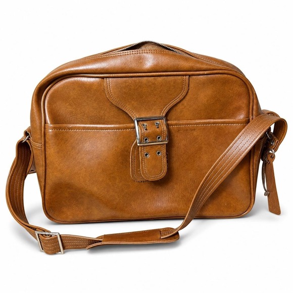 Other - Vintage Brown Vinyl Leather Crossbody Bag Retro Messenger Bag WITH KEYS